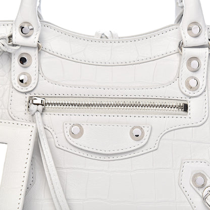 Balenciaga Matte Supple Lambskin Crocodile Embossed Classic Silver Hardware Mini City White 10 of 10