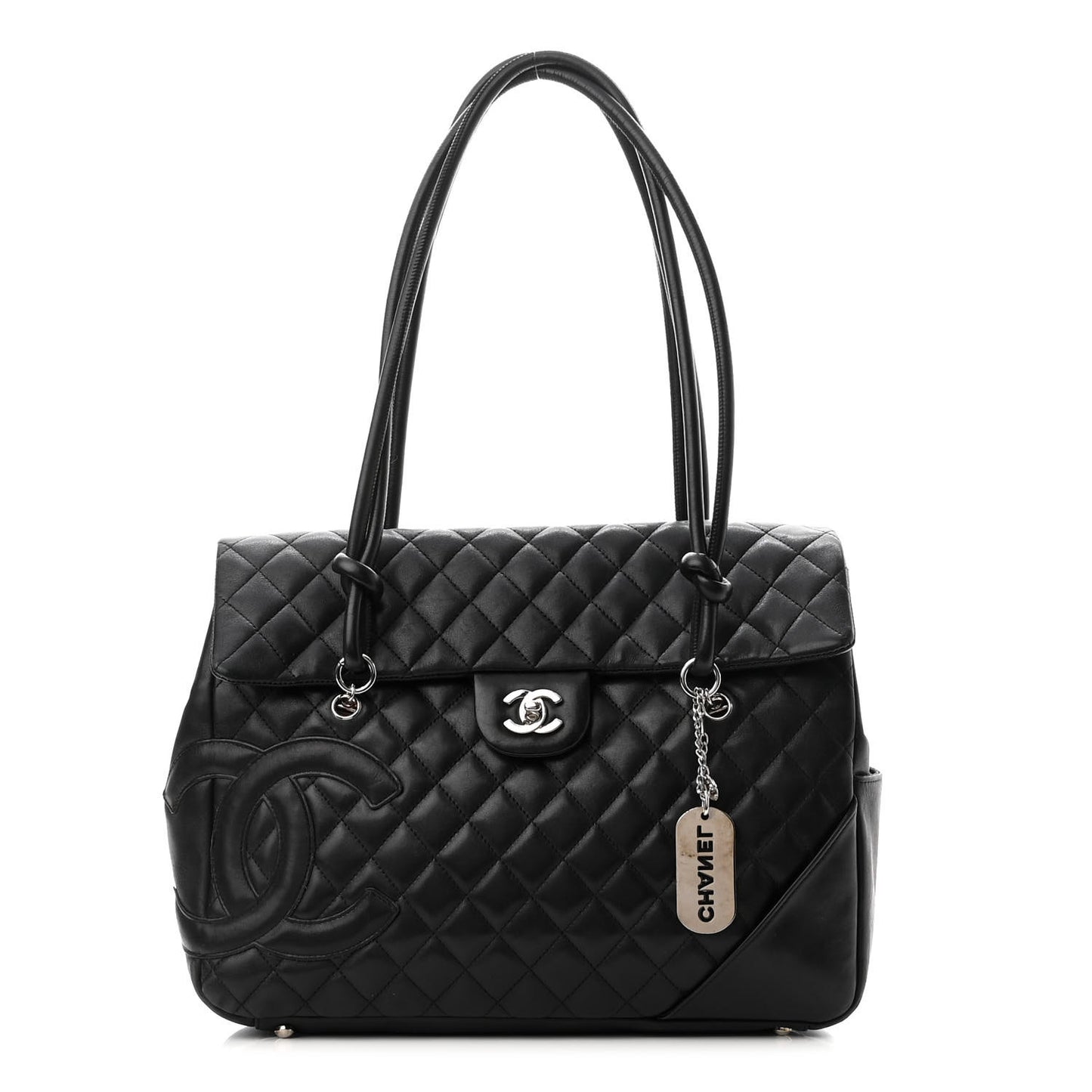 Calfskin Quilted Large Cambon Flap Black