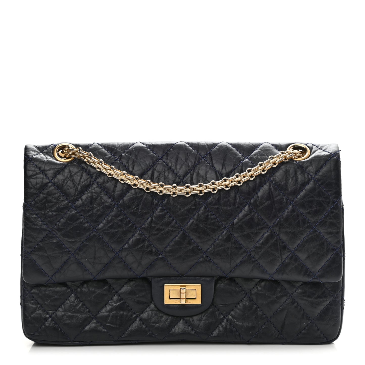 Aged Calfskin Quilted 2.55 Reissue 226 Flap Navy Blue