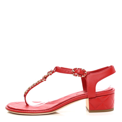 Chanel Lambskin Chain CC Logo Thong Sandals 37 Red 1 of 8