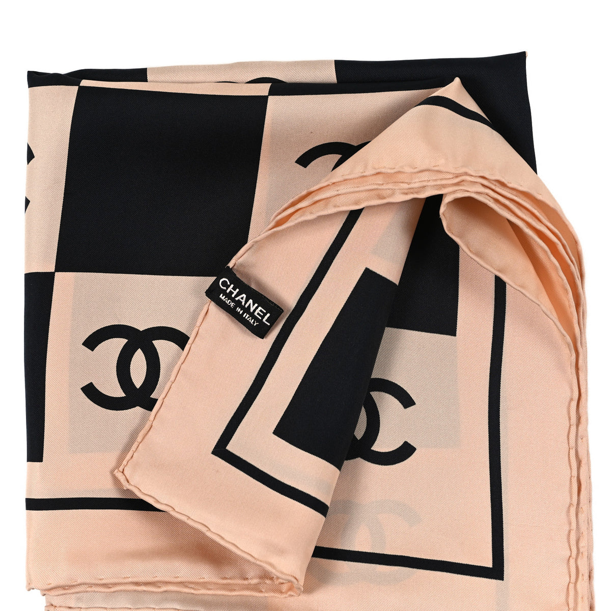 Silk CC Checkered Square Scarf Black Light Pink