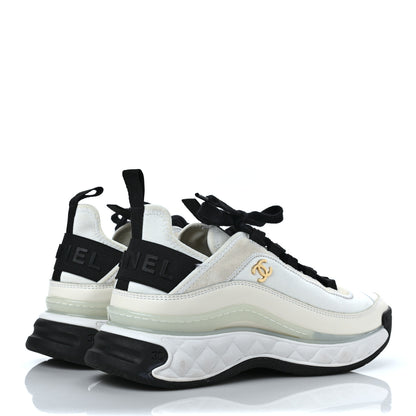 Chanel Velvet Calfskin Mixed Fibers CC Sneakers 37.5 Ivory Black 4 of 9
