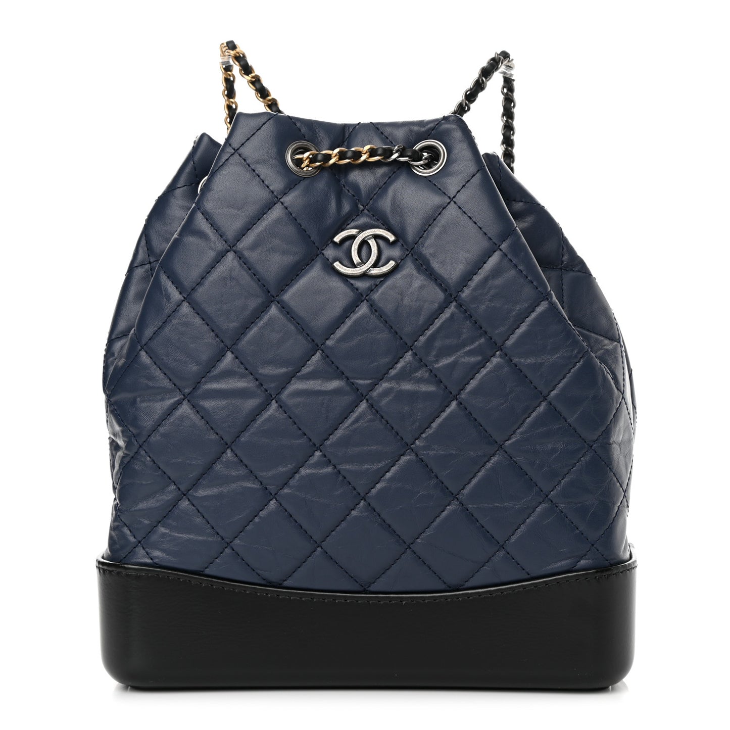 Aged Calfskin Quilted Gabrielle Backpack Navy Black
