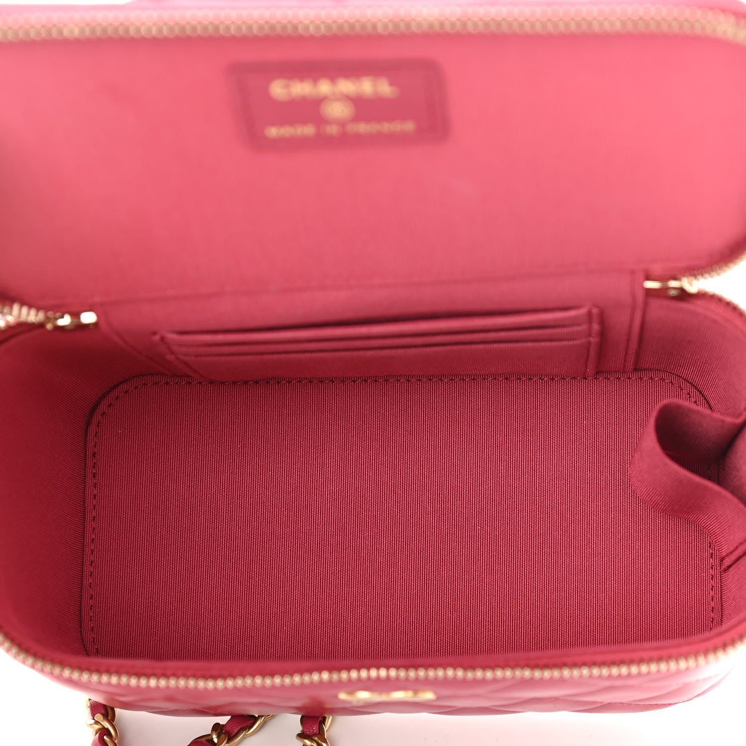Chanel Lambskin Quilted Small Top Handle Vanity Case With Chain Dark Pink 5 of 11