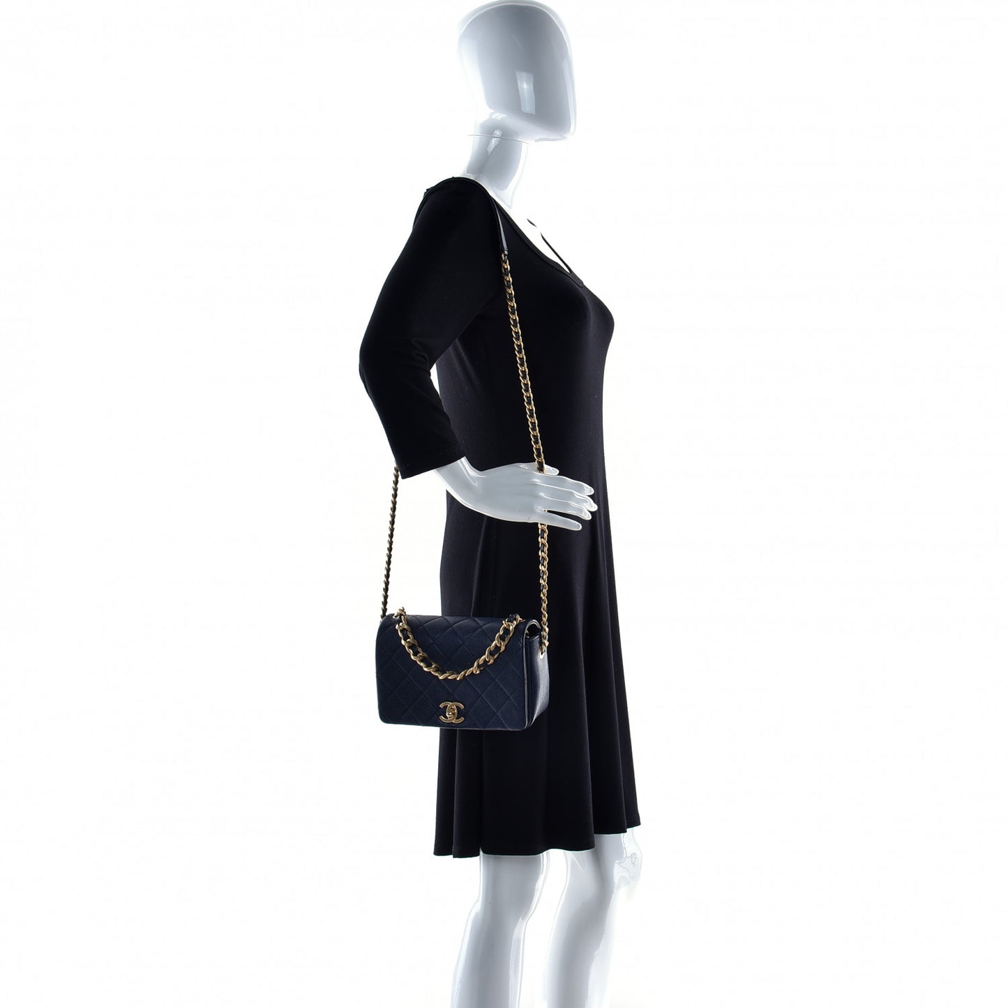 Caviar Quilted Small Fashion Therapy Flap Bag Navy Blue