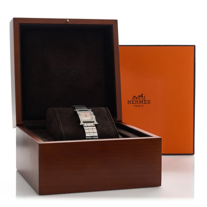 Hermes Stainless Steel Diamond Bezel Mother of Pearl 21mm Heure H Hour Quartz Watch 5 of 6