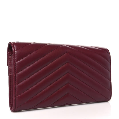Saint Laurent Calfskin Matelasse Chevron Monogram Flap Wallet Palissandre 3 of 8