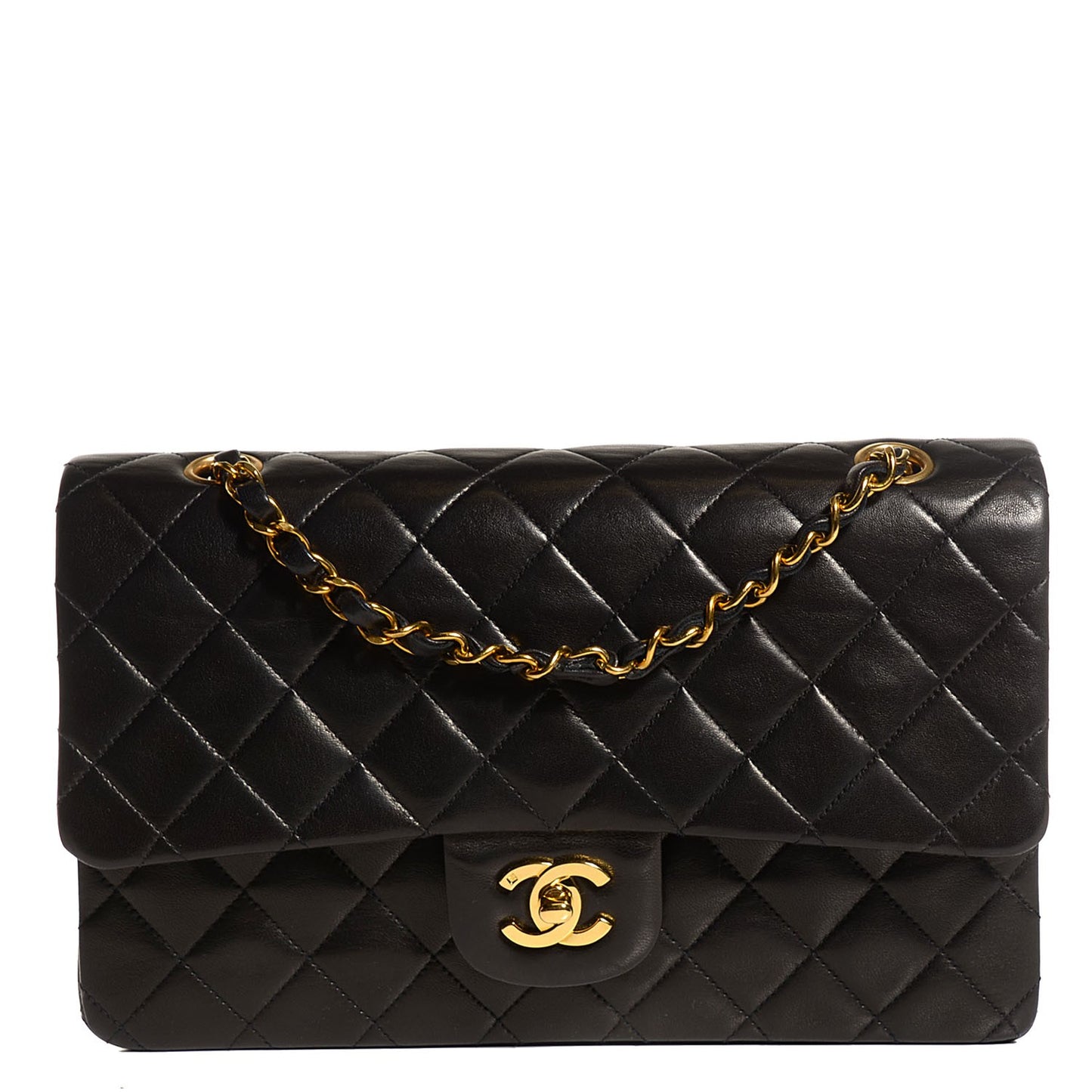 Lambskin Quilted Medium Double Flap Black