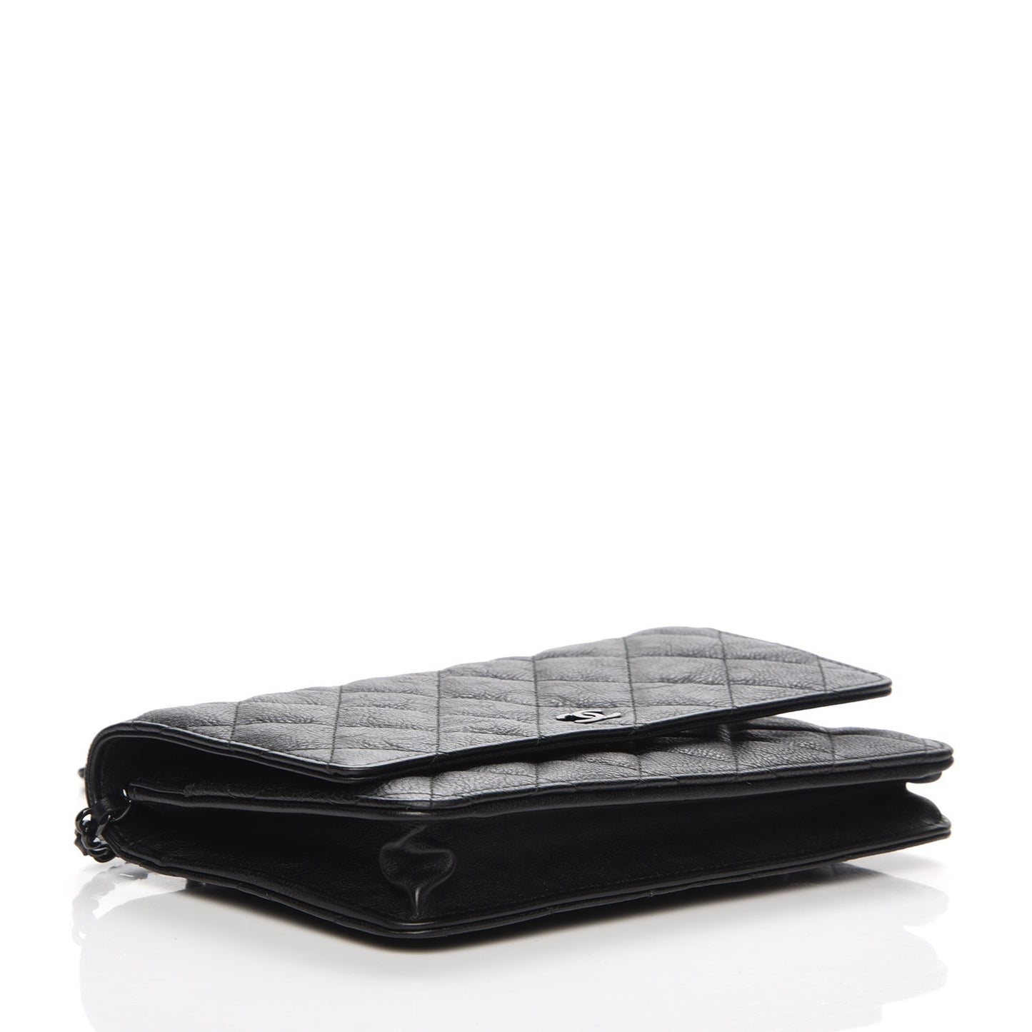 Crumpled Calfskin Quilted Wallet On Chain WOC So Black