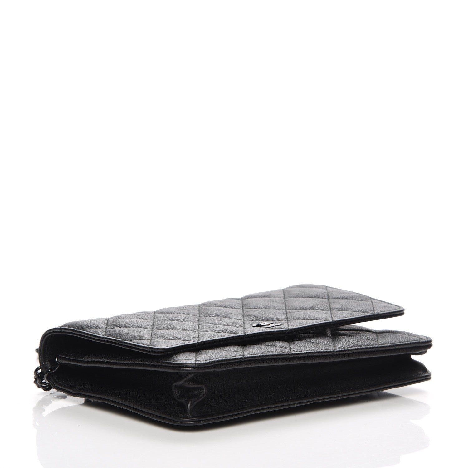 Chanel Crumpled Calfskin Quilted Wallet On Chain WOC So Black 4 of 9