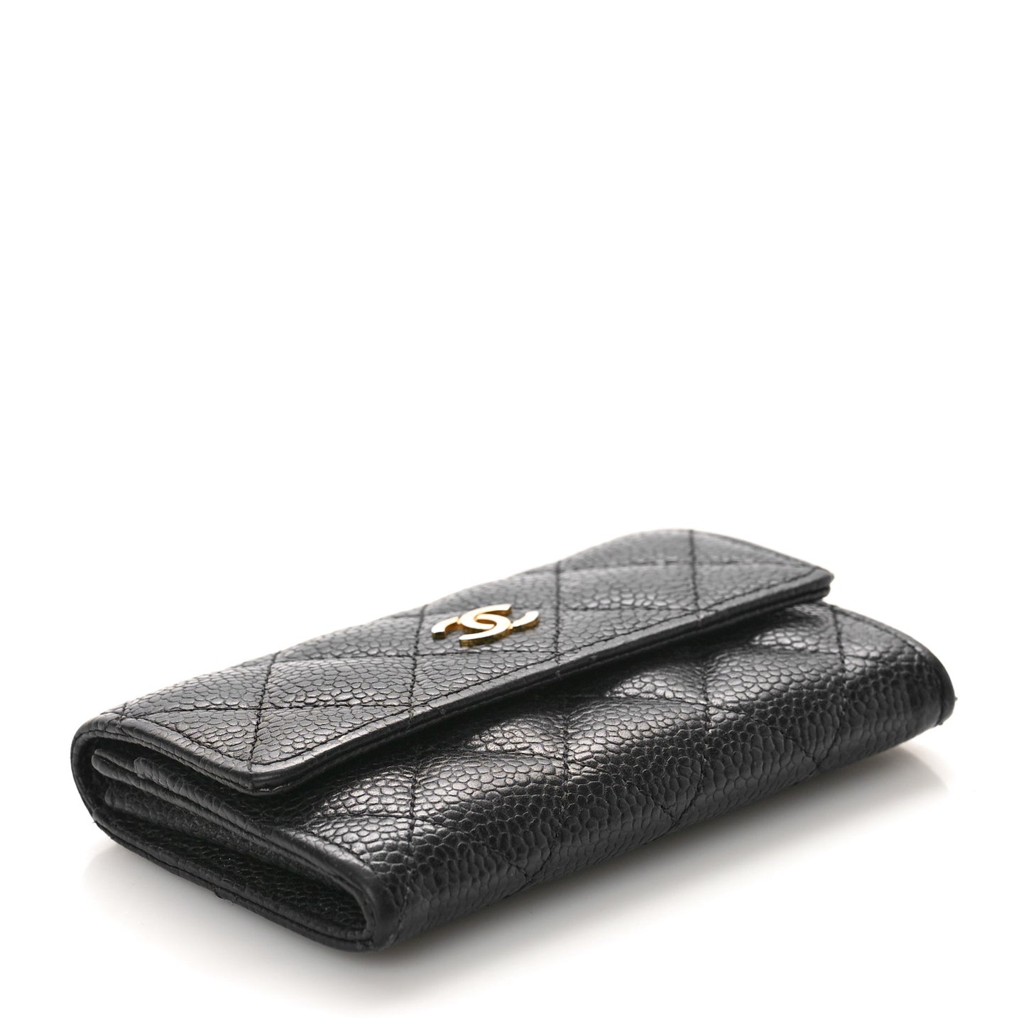 Caviar Quilted Flap Card Holder Black