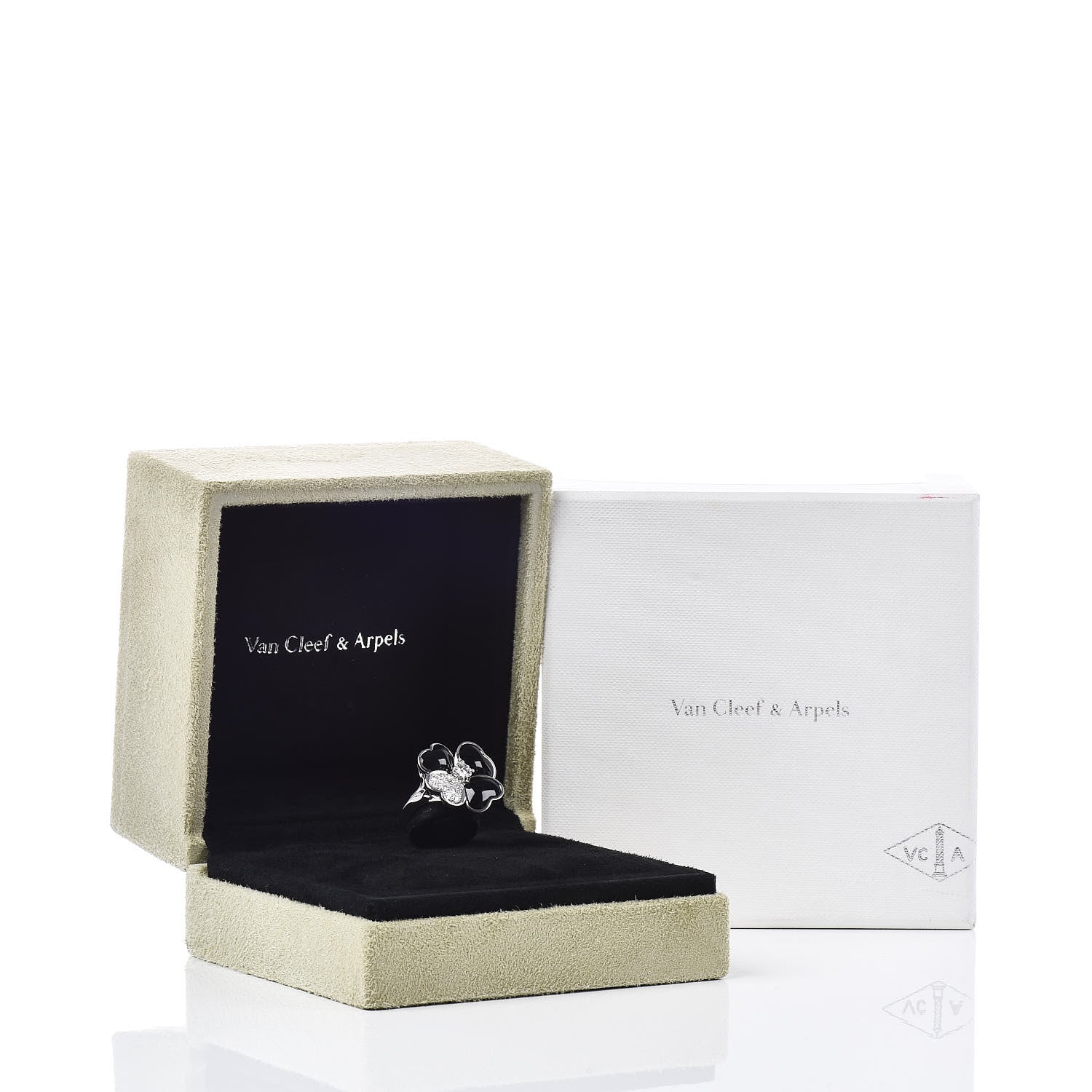 Van Cleef & Arpels 18K White Gold Black Onyx Diamond Medium Cosmos Ring 49 4.75 7 of 8