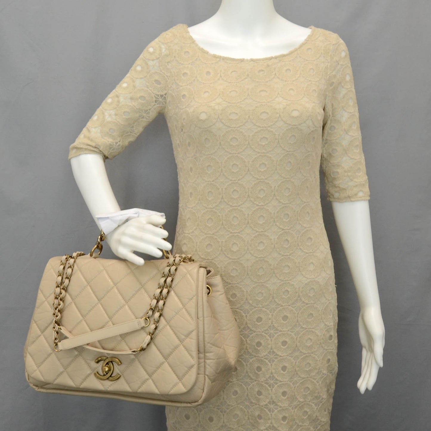 Calfskin Large Pondichery Flap Beige