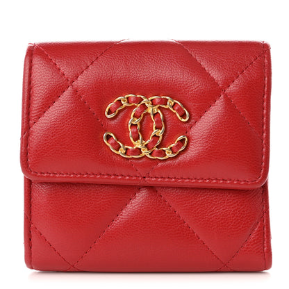 Chanel Goatskin Quilted Chanel 19 Small Flap Wallet Red 1 of 10