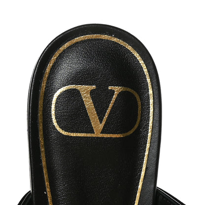 Valentino Garavani Calfskin Roman Stud Ankle Strap Flat Mules 37.5 Black 6 of 7