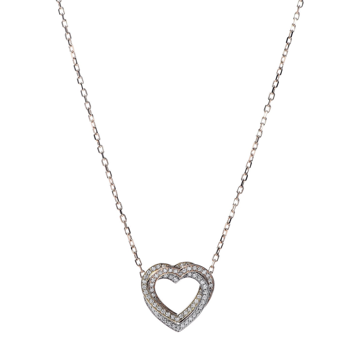 18K Pink Yellow White Gold Diamond Trinity Heart Paved Pendant Necklace