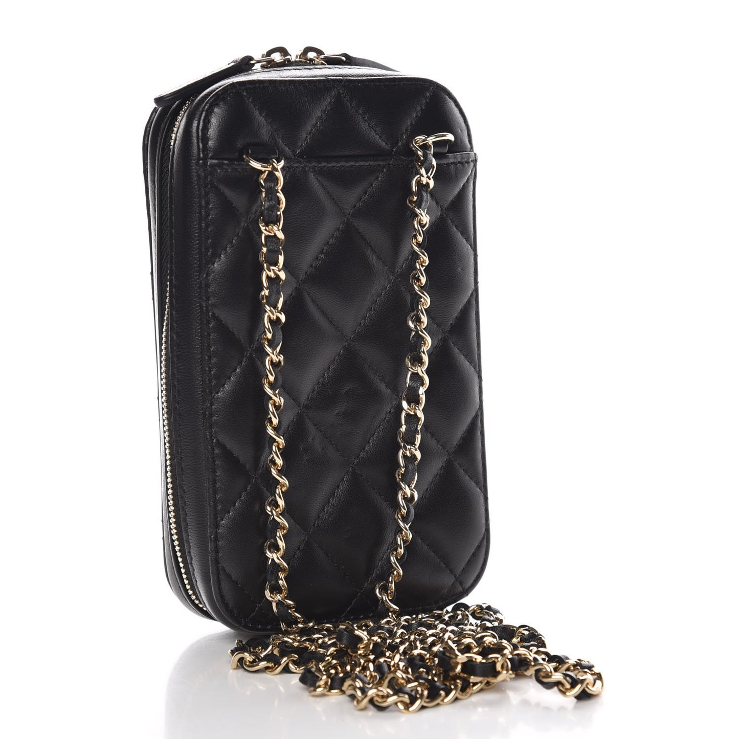 Lambskin Quilted Zip Phone Case Black