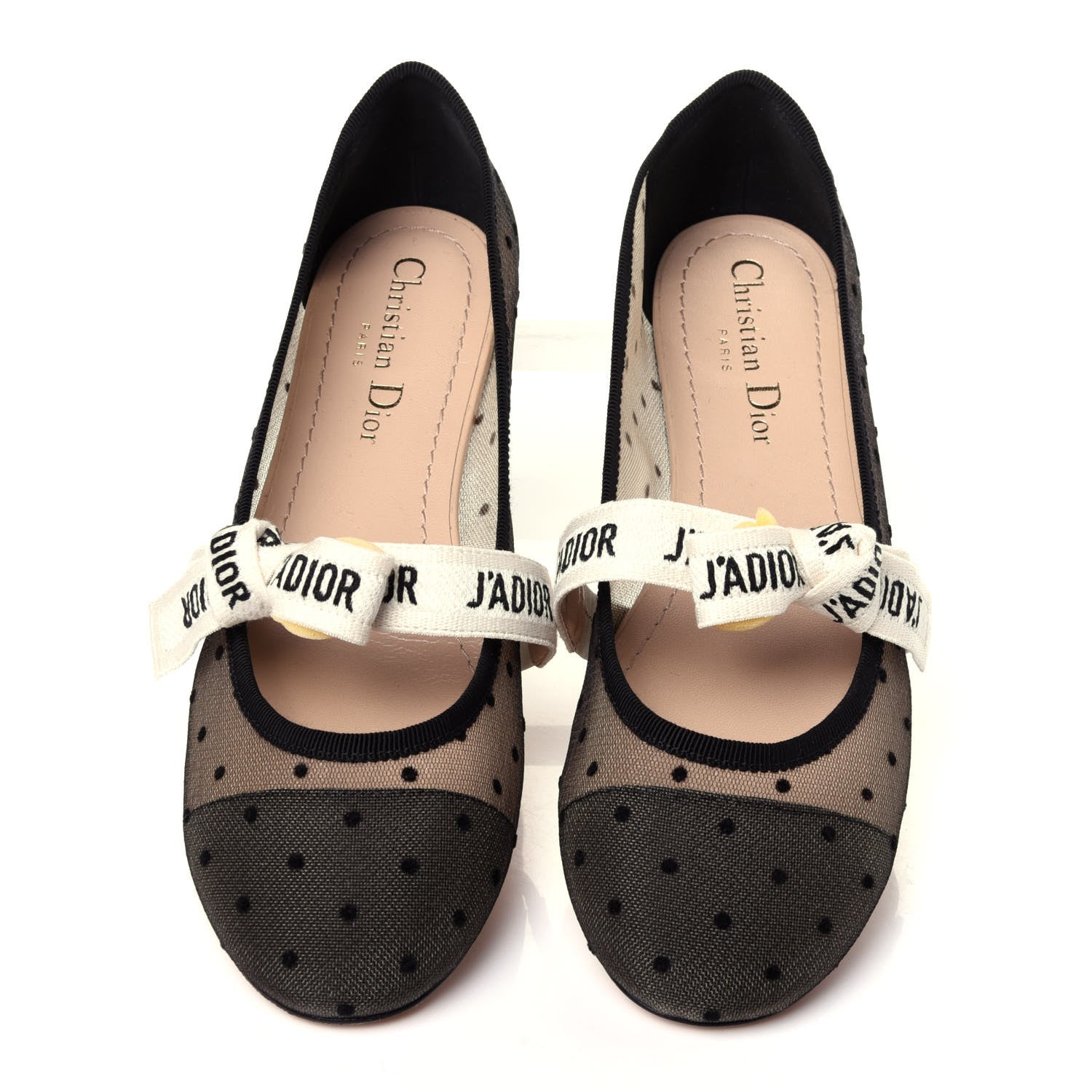 Christian Dior Swiss Tulle Dotted Miss J'Adior Ballet Pumps 36.5 Black Nude 6 of 11