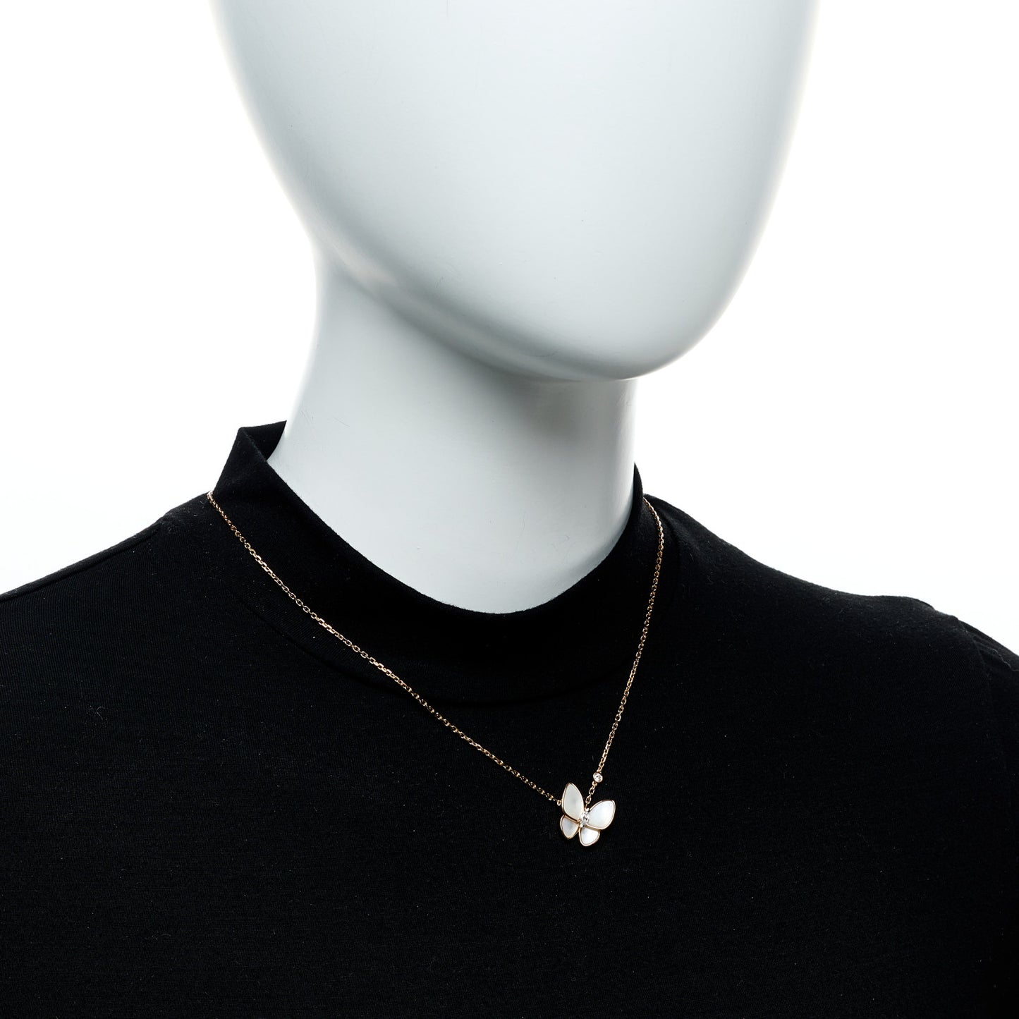 18K Rose Gold Diamond Mother of Pearl Two Butterfly Pendant Necklace