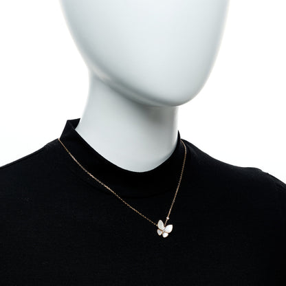 Van Cleef & Arpels 18K Rose Gold Diamond Mother of Pearl Two Butterfly Pendant Necklace 2 of 6