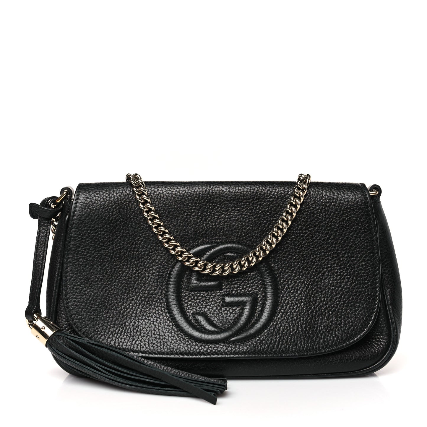 Pebbled Calfskin Medium Soho Flap Crossbody Black