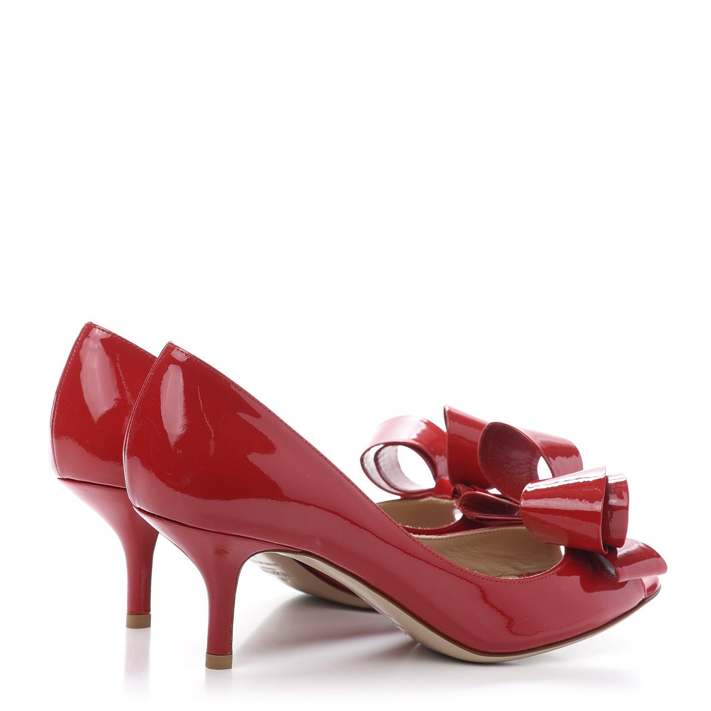 Patent Couture Bow Peep Toe Low Heel Pumps 38 Rosso Valentino