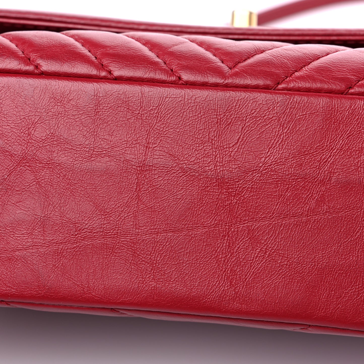 Calfskin Chevron Quilted Top Handle Flap Red