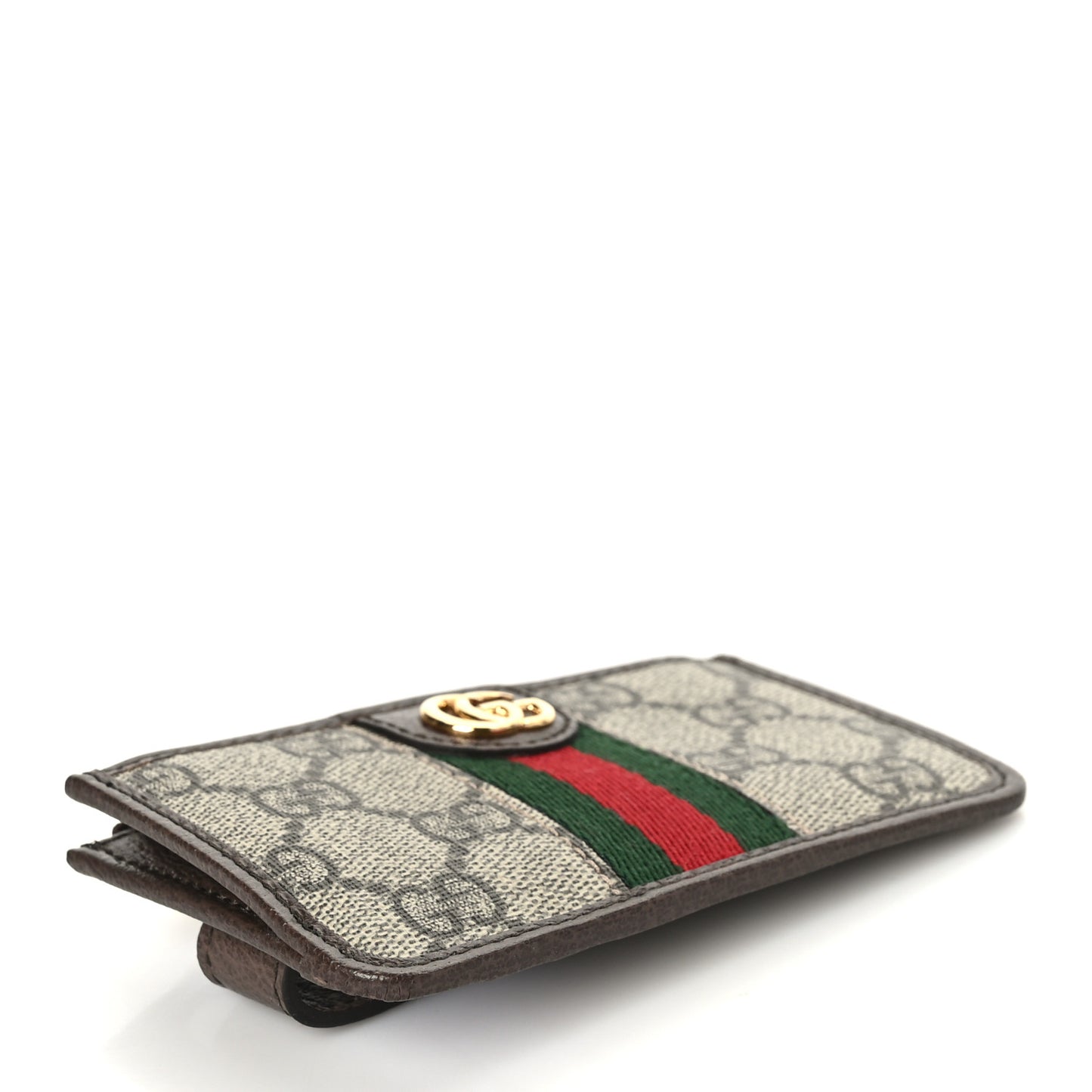 GG Supreme Monogram Web Ophidia Zip Card Case Brown