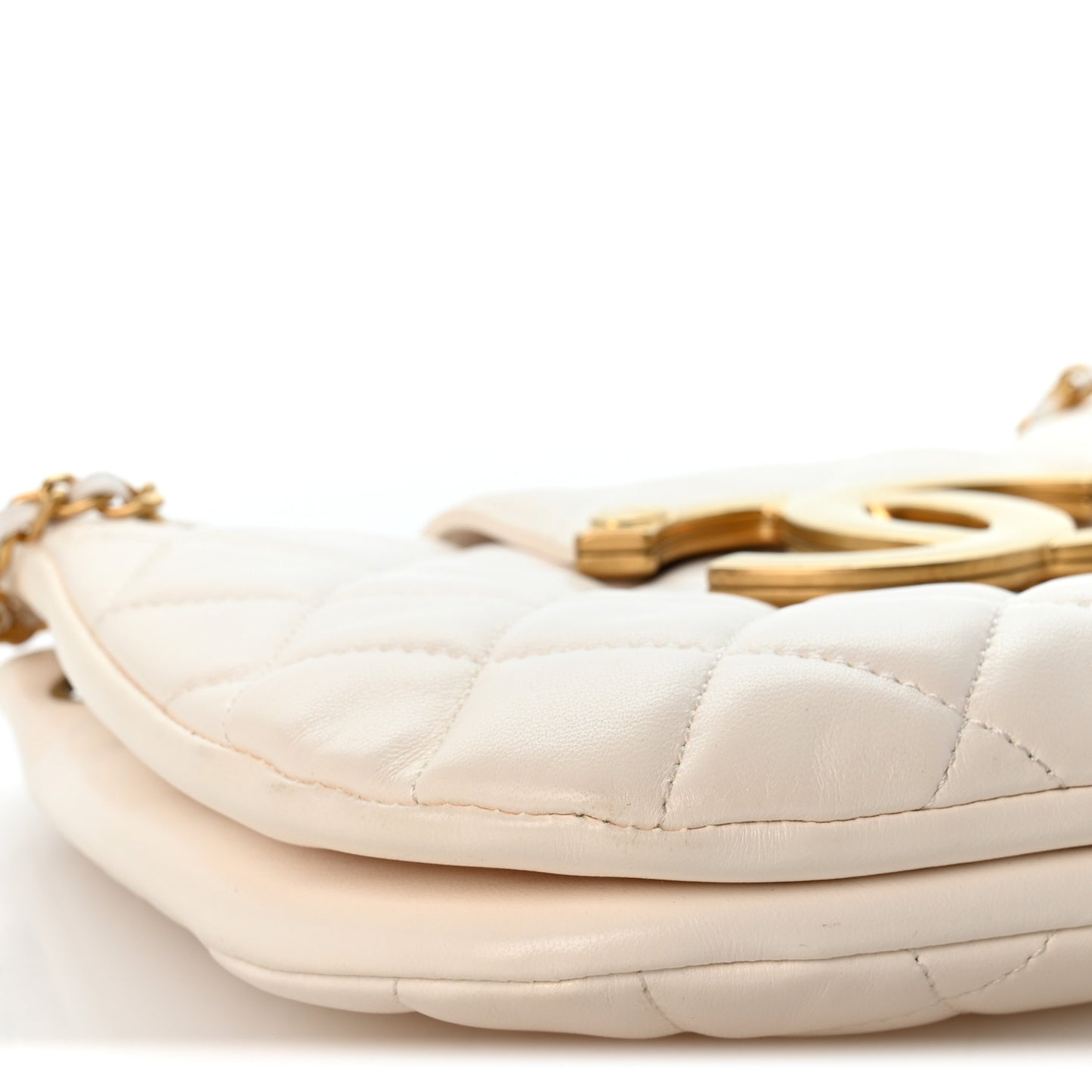 Lambskin Quilted Giant CC Shoulder Bag White