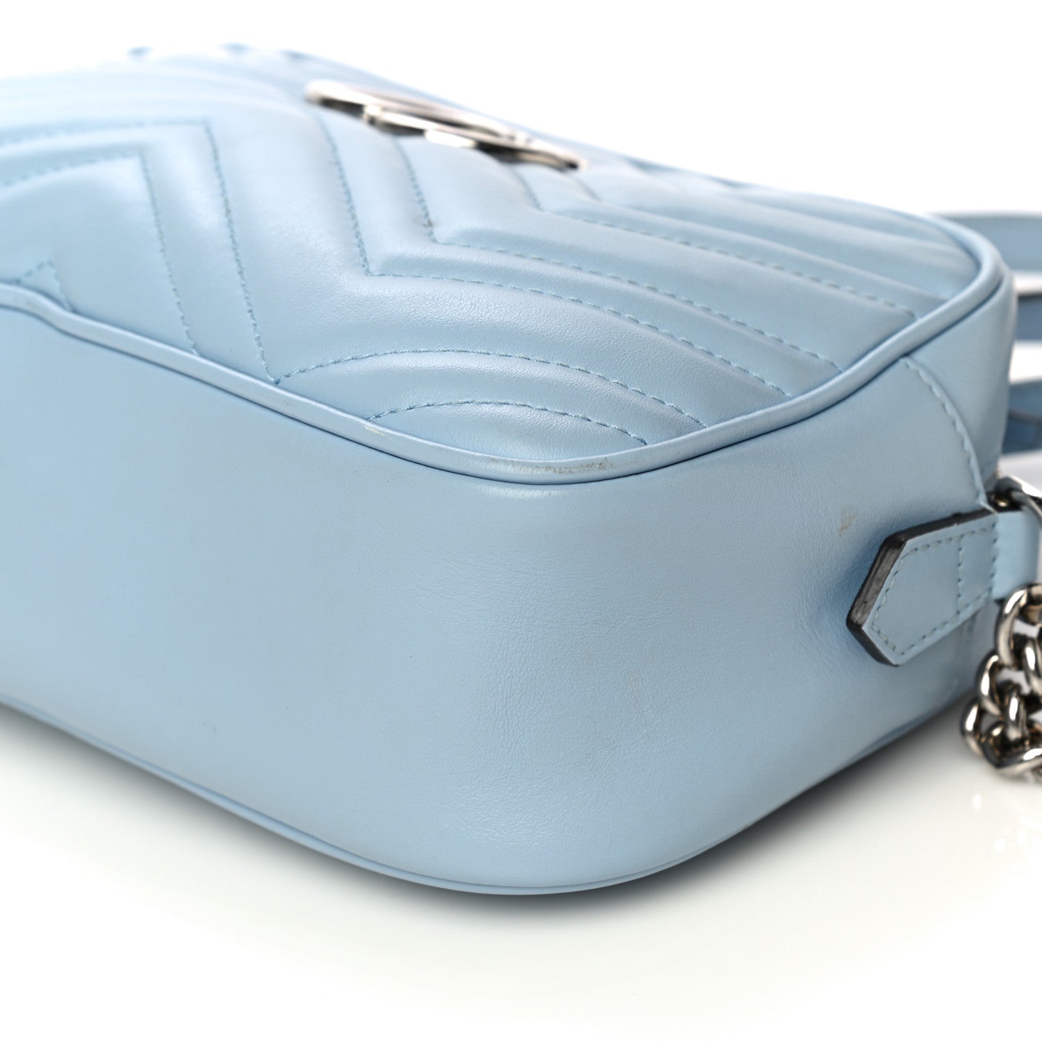 Gucci Calfskin Matelasse Small GG Marmont Chain Shoulder Bag Porcelain Light Blue 7 of 20
