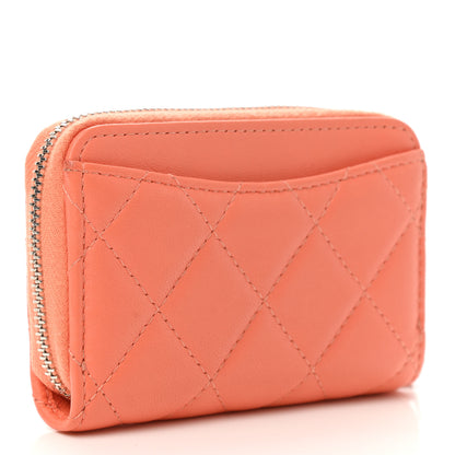 Chanel Lambskin Quilted Zip Around Coin Purse Wallet Coral 3 of 9