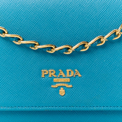 Prada Saffiano Metal Oro Chain Wallet Celeste 9 of 12