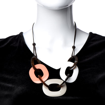 Hermes Lacquered Wood Buffalo Horn Karamba Necklace Blanc Mink Saumon 2 of 9