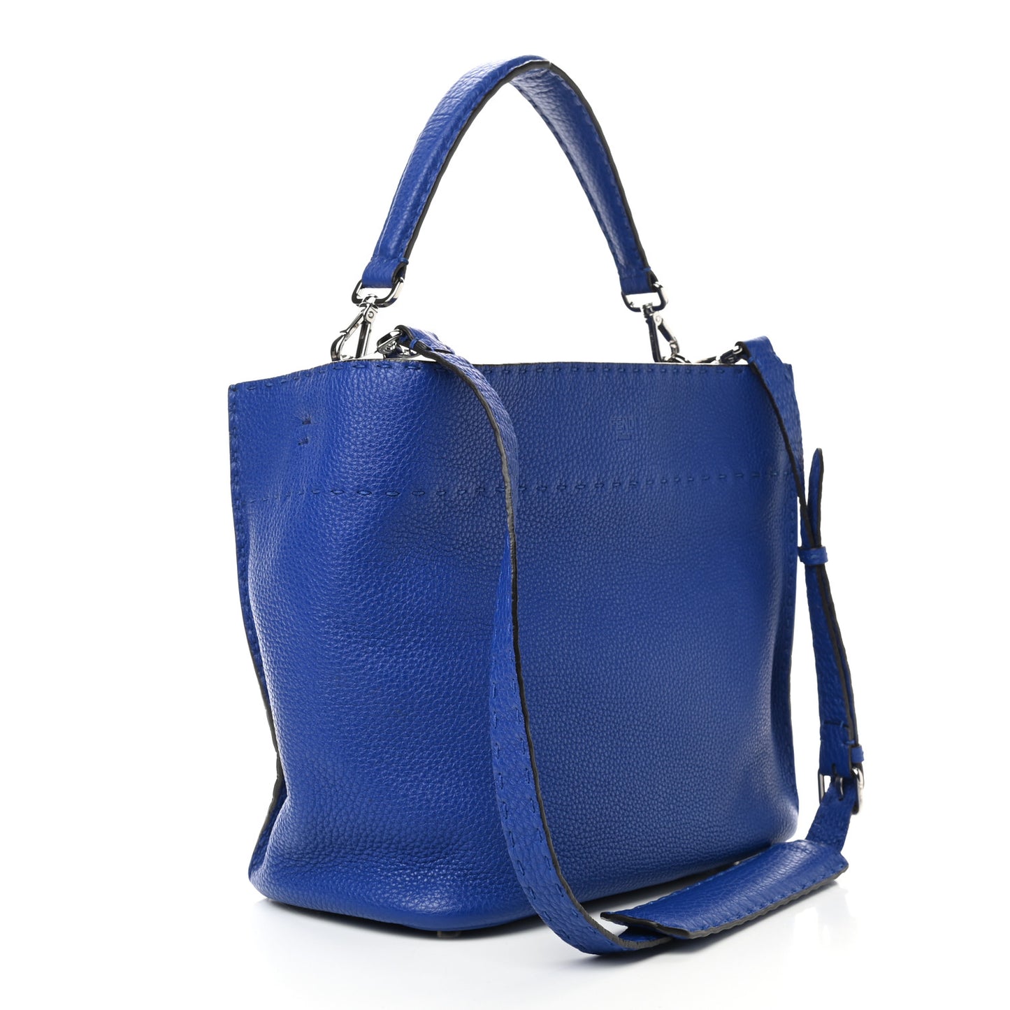 Calfskin Romano Selleria Scalloped Small Anna Bucket Bag Blue Neon