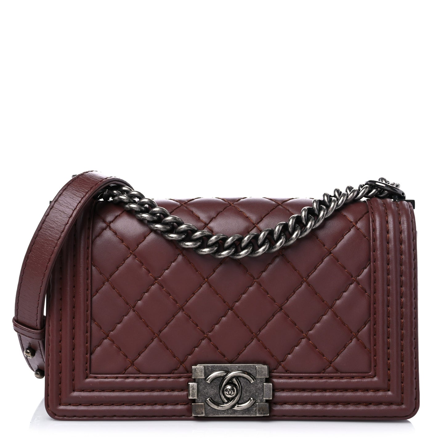 Calfskin Stitched Medium Boy Flap Brown