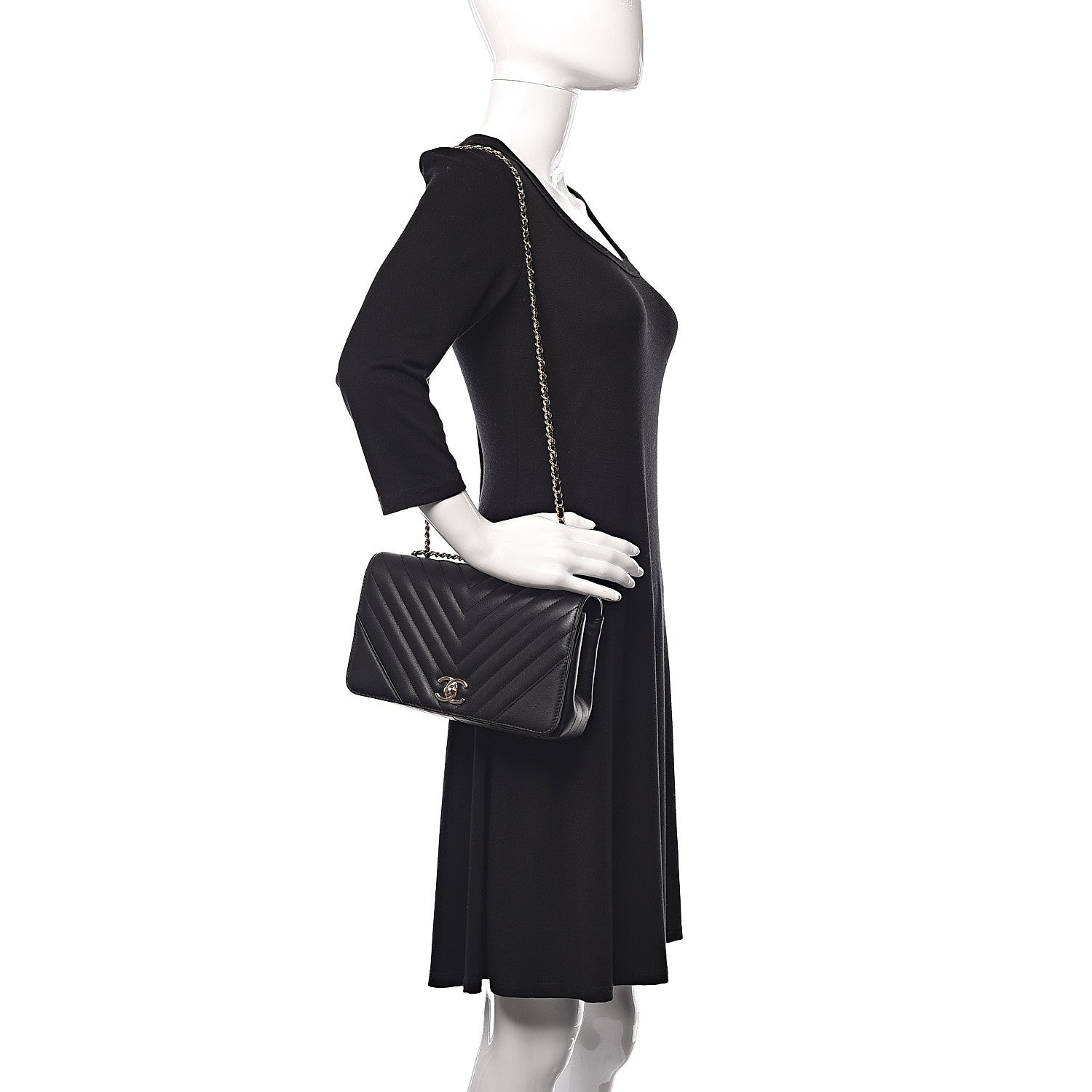 Chanel Calfskin Chevron Quilted Statement Flap Black 2 of 11