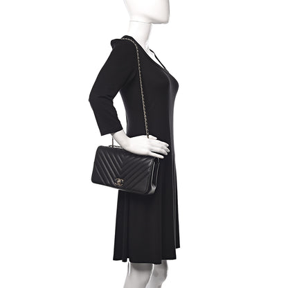 Chanel Calfskin Chevron Quilted Statement Flap Black 2 of 11