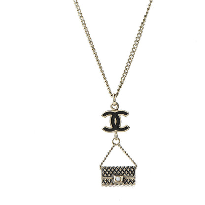 Chanel Enamel Pearl CC Bag Drop Necklace Black Gold 5 of 6