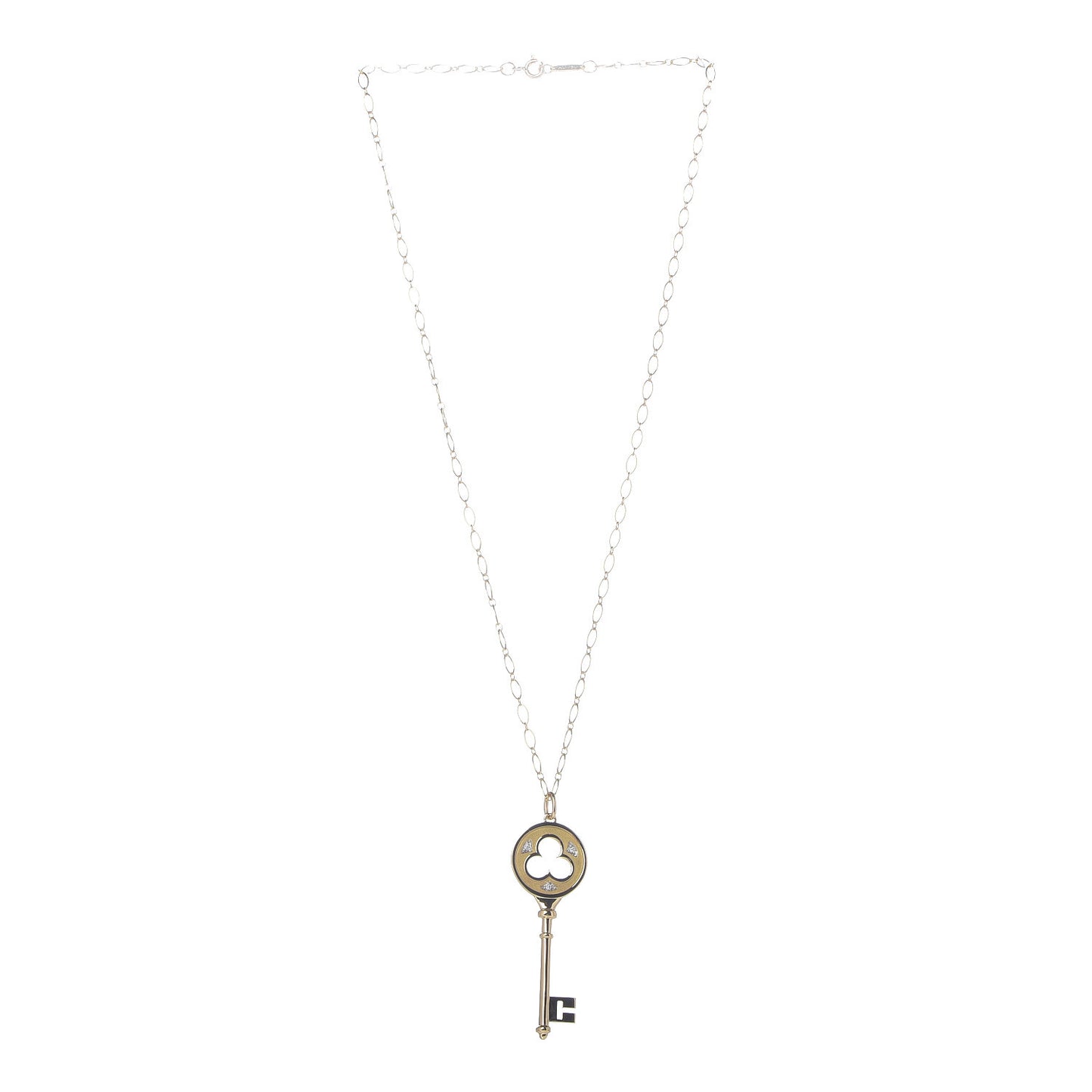 18K Yellow Gold Diamond Clover Key Pendant Necklace
