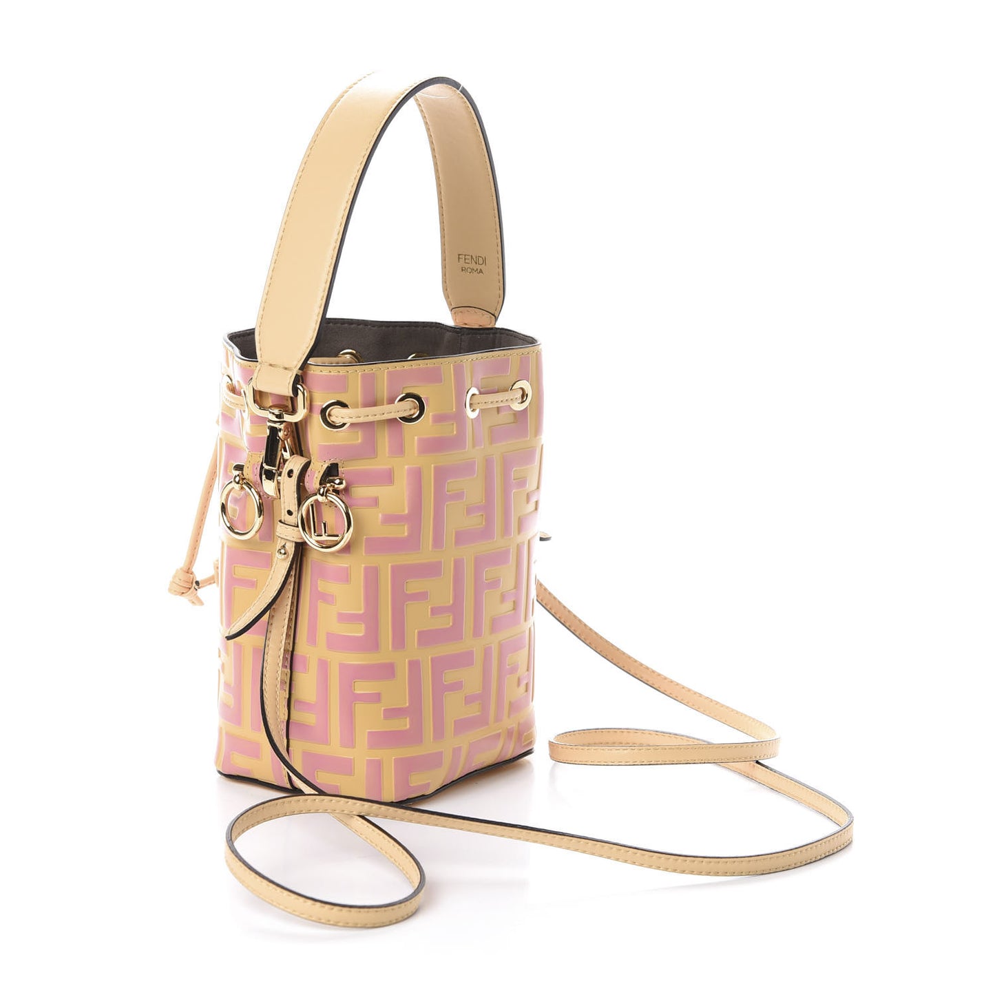 Vitello Liberty F is Fendi Bi-Color FF 1974 Embossed Mini Mon Tresor Bucket Bag Savana Lollypop