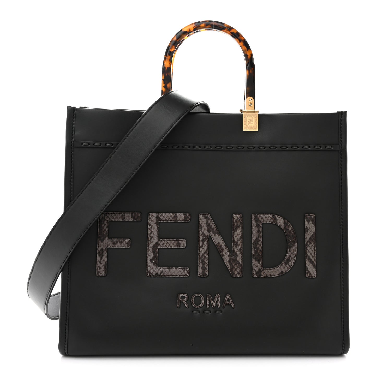 Vitello King Plexiglass Elaphe Python Print Logo Medium Fendi Sunshine Shopper Tote Dark Asphalt