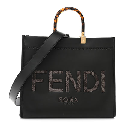 Fendi Vitello King Plexiglass Elaphe Python Print Logo Medium Fendi Sunshine Shopper Tote Dark Asphalt 1 of 12
