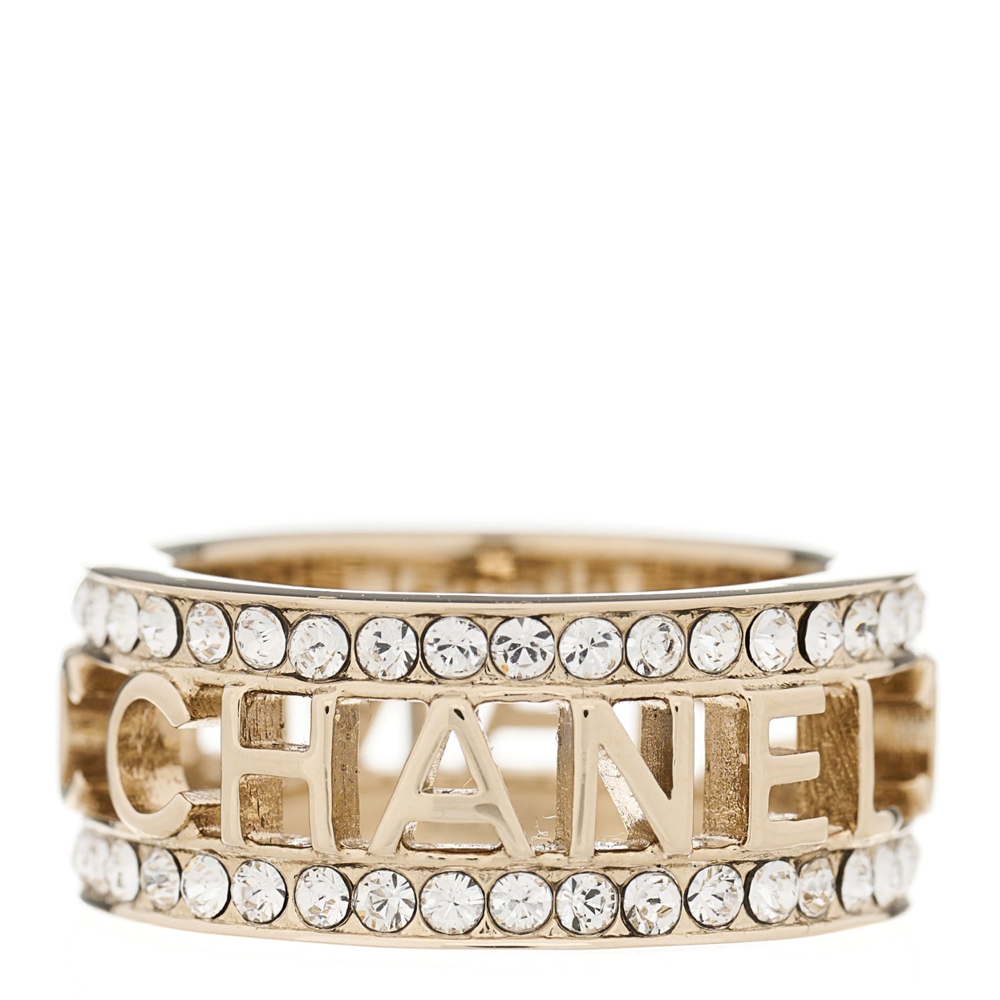 Metal Crystal Bow-tiful CC Logo Ring 7.25 55 Gold
