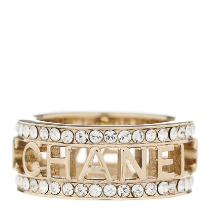Chanel Metal Crystal Bow-tiful CC Logo Ring 7.25 55 Gold 1 of 3