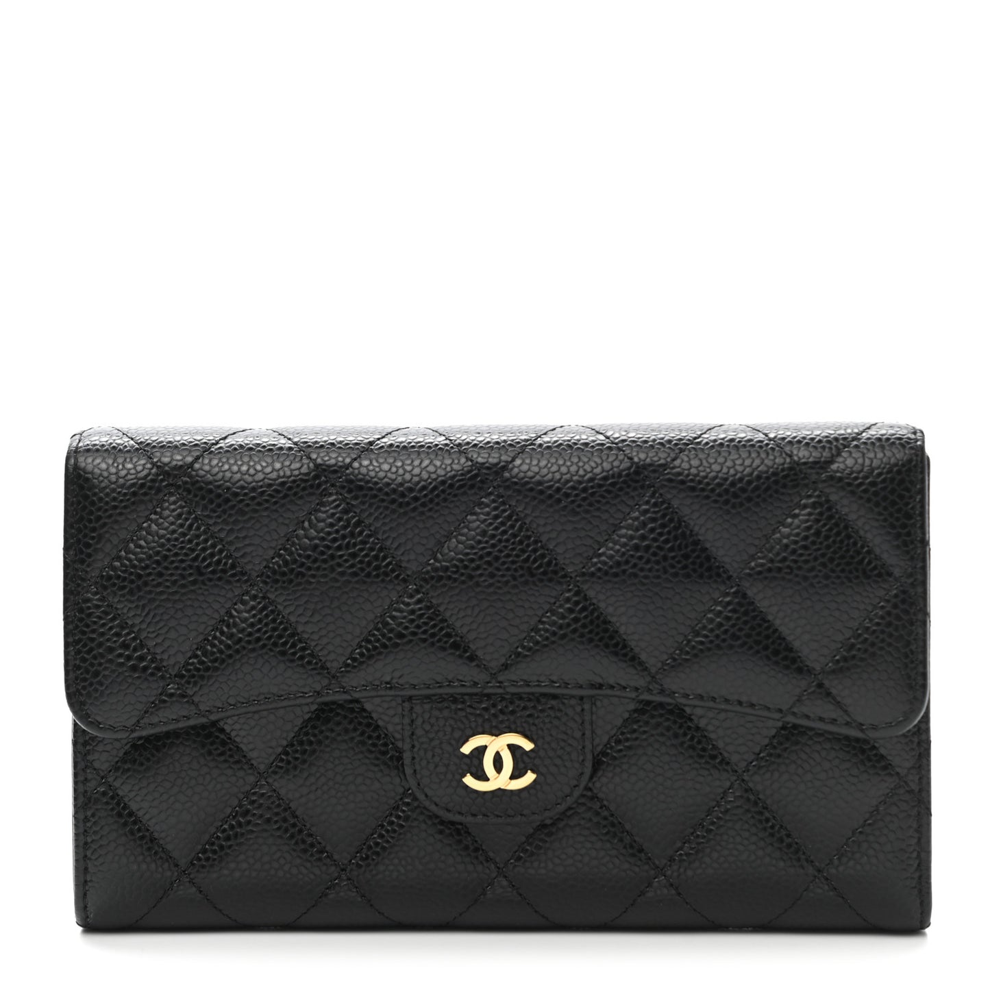 Caviar Quilted Long Flap Wallet Black
