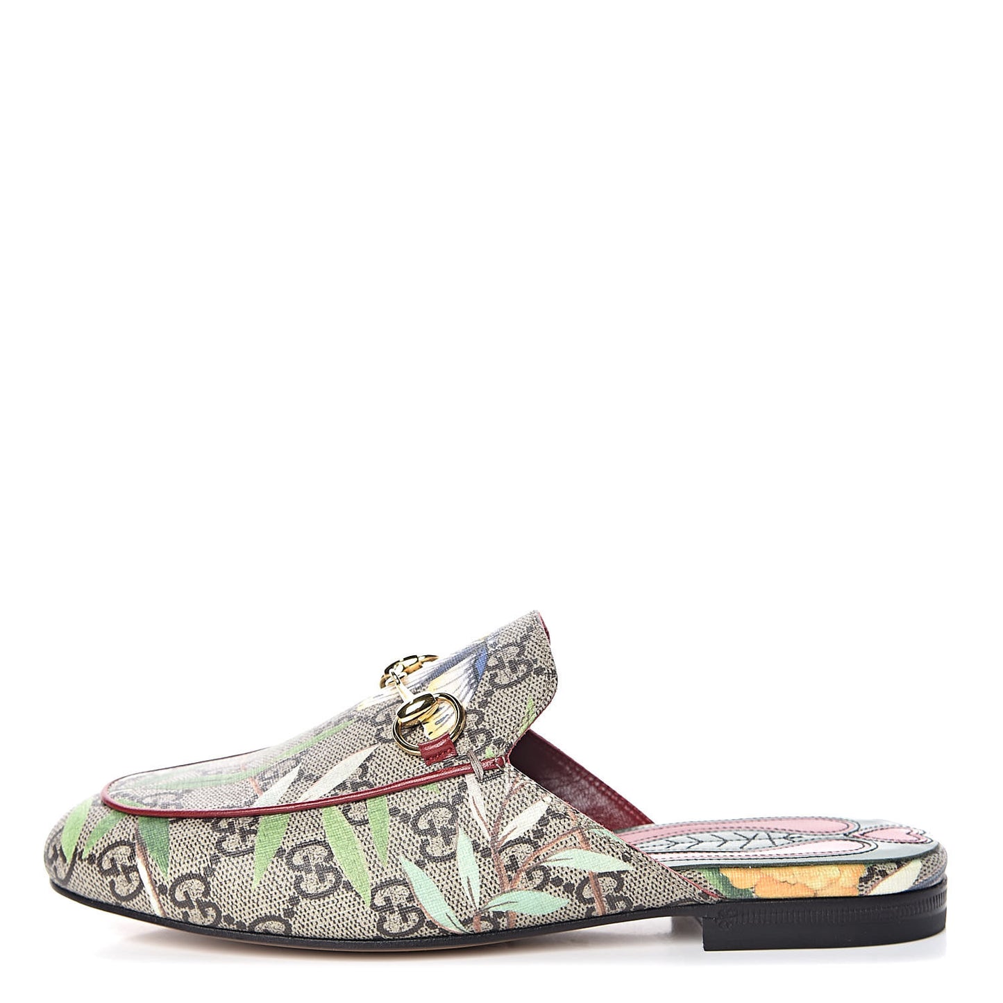 GG Supreme Monogram Tian Womens Princetown Slippers 34 Beige Ebony Multicolor