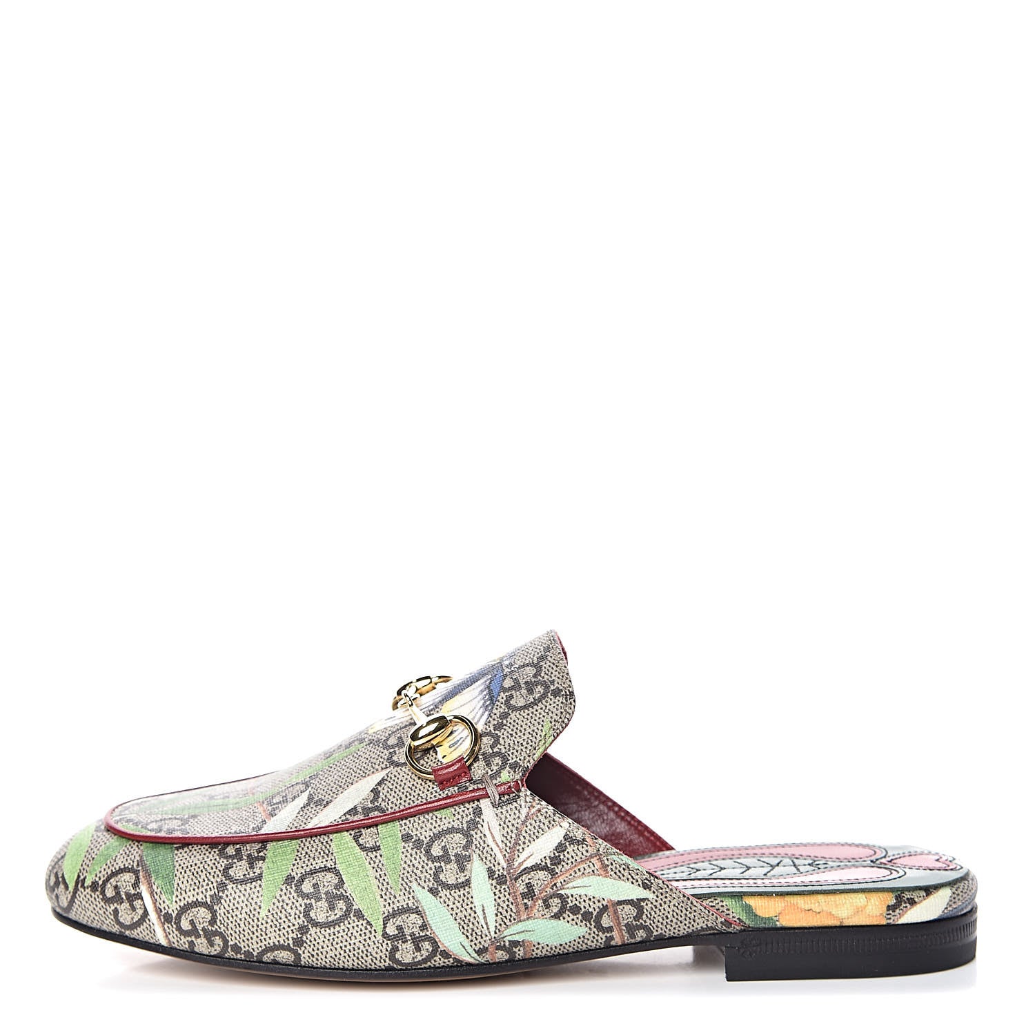 Gucci GG Supreme Monogram Tian Womens Princetown Slippers 34 Beige Ebony Multicolor 1 of 9