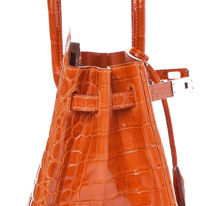 Hermes Shiny Niloticus Crocodile Birkin 25 Orange 27 of 30