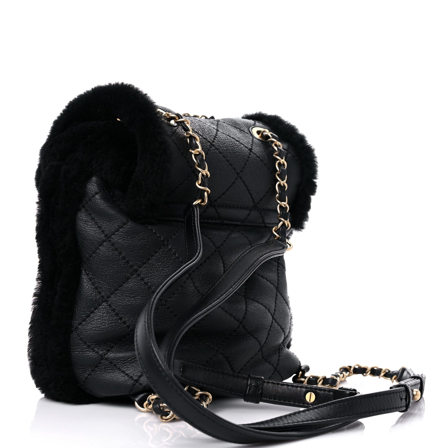 Lambskin Shearling Quilted CC Backpack Black