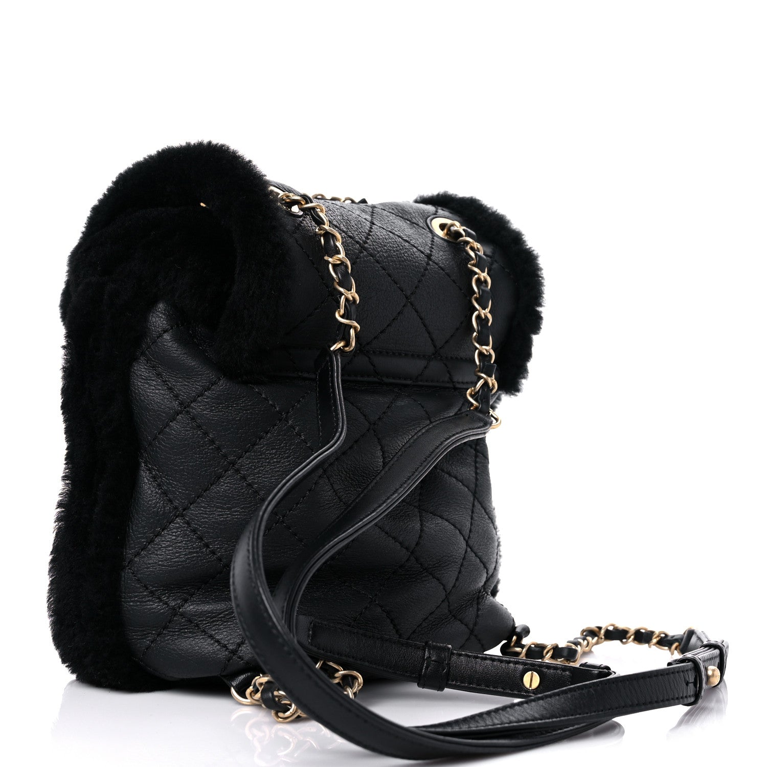 Chanel Lambskin Shearling Quilted CC Backpack Black 3 of 10